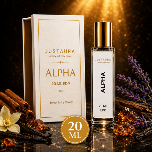 Alpha Pocket Perfume 20ml – Sweet Spicy Vanilla Unisex EDP | Bergamot, Cinnamon & Vanilla | JustAura